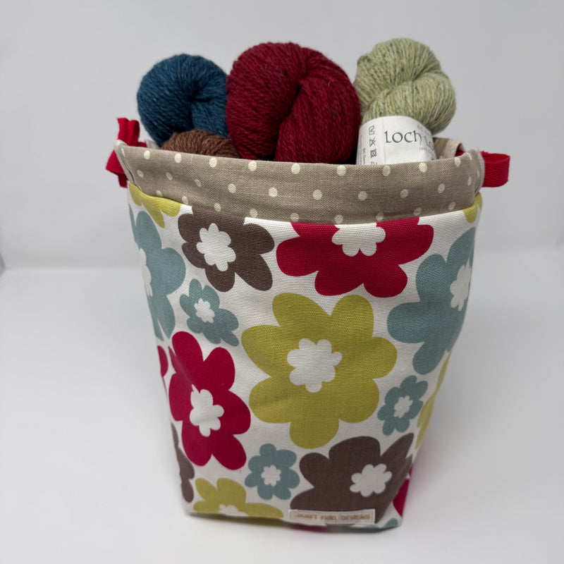 Medium Handmade Drawstring Project Bag – Floral Design