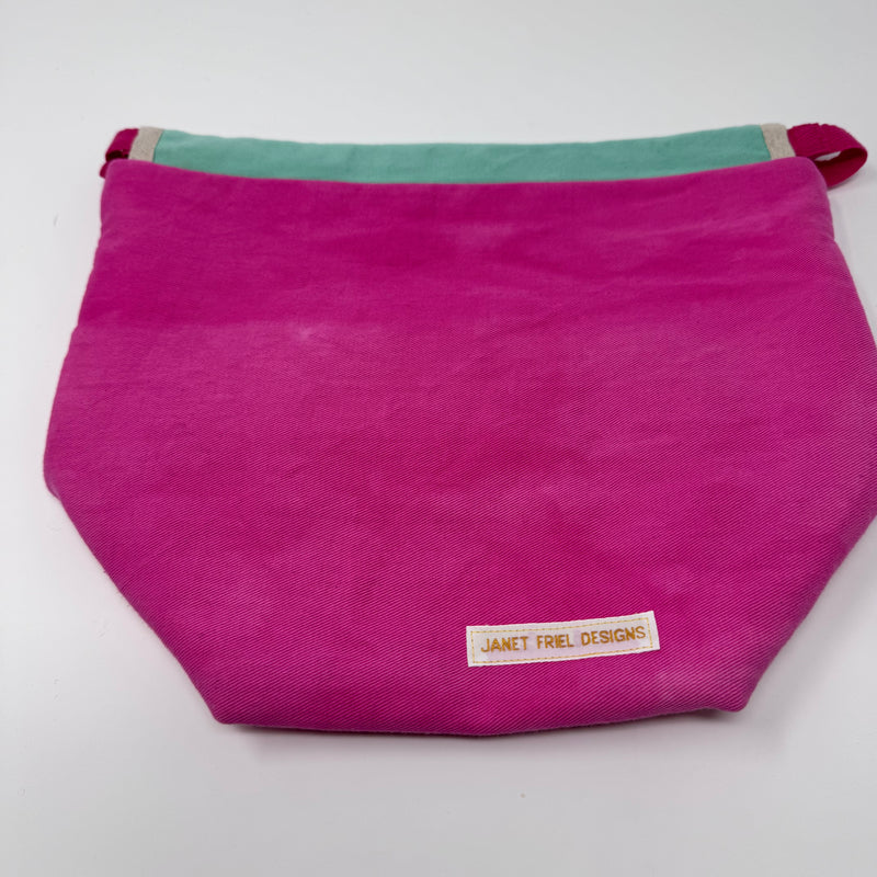 Medium Handmade Drawstring Project Bag – Hand-Dyed Neon Pink