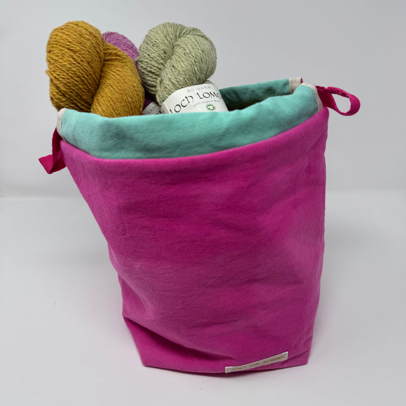 Medium Handmade Drawstring Project Bag – Hand-Dyed Neon Pink